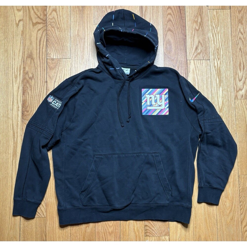 Mens Nike New York Giants Crucial Catch NFL Cancer Hoodie Black XL Patch Work